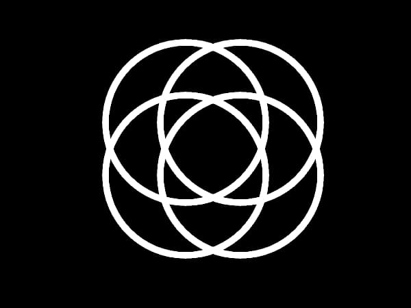 4 circulos sobrepostos que representam os superpoderes.